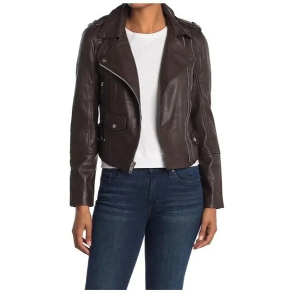 Walter Baker Jules Jacket Biker Moto Lambs Leather Chocolate‎ Size M NWT $698 - Picture 1 of 12